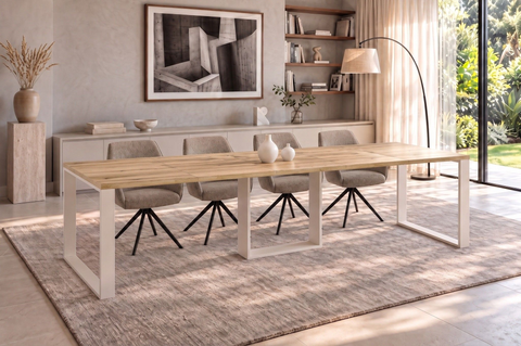 Ausziehbarer Esstisch Borys Bis 130-310 x 90 cm für 4 6 8 10 12 Personen, Eiche Evoke, Kufengestell Weiß matt, Bild 1