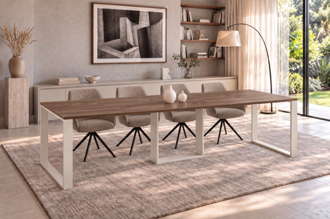 Ausziehbarer Esstisch Borys Bis 130-310 x 90 cm für 4 6 8 10 12 Personen, Eiche Stirling, Kufengestell Weiß matt, Bild 1