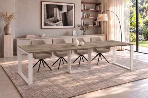 Ausziehbarer Esstisch Borys Bis 130-310 x 90 cm für 4 6 8 10 12 Personen, Eiche Wotan, Kufengestell Weiß matt, Bild 1