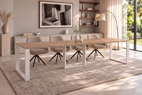 Ausziehbarer Esstisch Borys Max 130-330 x 85 cm für 4 6 8 10 12 14 Personen, Eiche Craft Gold, Kufengestell Weiß matt, Bild 1