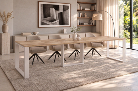 Ausziehbarer Esstisch Borys Max 130-330 x 85 cm für 4 6 8 10 12 14 Personen, Eiche Evoke, Kufengestell Weiß matt, Bild 1