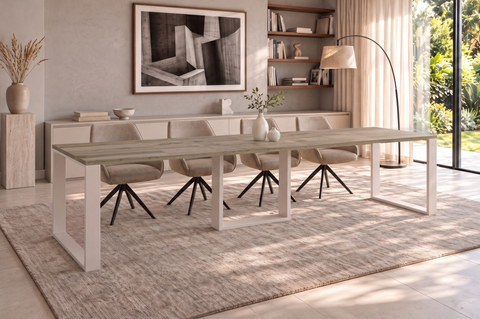 Ausziehbarer Esstisch Borys Max 130-330 x 85 cm für 4 6 8 10 12 14 Personen, Eiche Wotan, Kufengestell Weiß matt, Bild 1