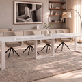 Ausziehbarer Esstisch Borys Max 130-330 x 85 cm für 4 6 8 10 12 14 Personen, Weiß Hochglanz, Kufengestell Weiß matt, Bild 1