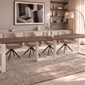 Ausziehbarer Esstisch Borys Max 130-330 x 85 cm für 4 6 8 10 12 14 Personen, Eiche Stirling, Kufengestell Weiß matt, Bild 1