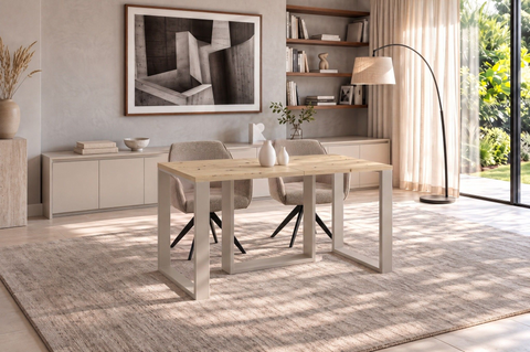 Ausziehbarer Esstisch Borys 130-210 x 80 cm für 4 6 8 Personen, Eiche Artisan, Kufengestell Kaschmir matt, Bild 2