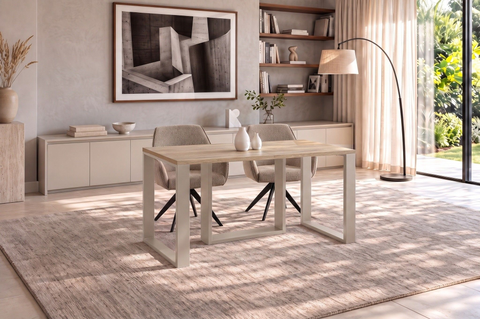 Ausziehbarer Esstisch Borys 130-330 x 80 cm für 4 6 8 10 12 14 Personen, Eiche Cremona, Kufengestell Kaschmir matt, Bild 2