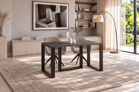 Ausziehbarer Esstisch Borys 130-210 x 80 cm für 4 6 8 Personen, Beton Dunkel, Kufengestell Schwarz, Bild 2