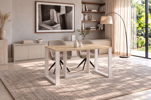 Ausziehbarer Esstisch Borys 130-290 x 80 cm für 4 6 8 10 12 Personen, Eiche Artisan, Kufengestell Weiß matt, Bild 2