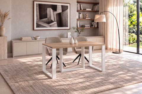 Ausziehbarer Esstisch Borys 130-210 x 80 cm für 4 6 8 Personen, Eiche Craft Gold, Kufengestell Weiß matt, Bild 2