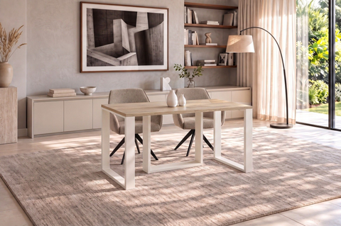 Ausziehbarer Esstisch Borys Max 130-330 x 85 cm für 4 6 8 10 12 14 Personen, Eiche Cremona, Kufengestell Weiß matt, Bild 2