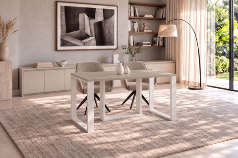 Ausziehbarer Esstisch Borys 130-250 x 80 cm für 4 6 8 10 Personen, Kaschmir, Kufengestell Weiß matt, Bild 2