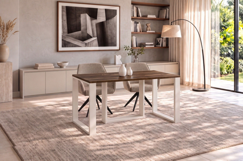 Ausziehbarer Esstisch Borys Max 130-330 x 85 cm für 4 6 8 10 12 14 Personen, Eiche Stirling, Kufengestell Weiß matt, Bild 2