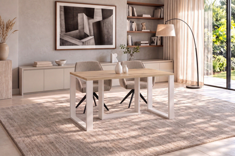 Ausziehbarer Esstisch Borys 130-210 x 80 cm für 4 6 8 Personen, Eiche Evoke, Kufengestell Weiß matt, Bild 2
