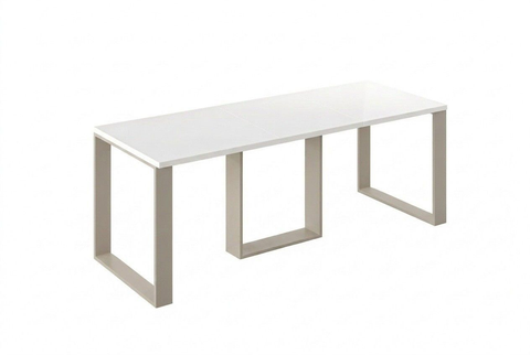 Ausziehbarer Esstisch Borys 130-210 x 80 cm für 4 6 8 Personen, Weiß Hochglanz, Kufengestell Kaschmir matt, Bild 3