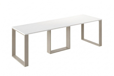 Ausziehbarer Esstisch Borys Max 130-250 x 85 cm für 4 6 8 10 Personen, Weiß Hochglanz, Kufengestell Kaschmir matt, Bild 3