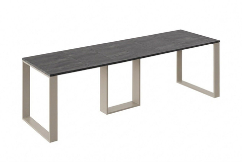 Ausziehbarer Esstisch Borys 130-290 x 80 cm für 4 6 8 10 12 Personen, Beton Dunkel, Kufengestell Kaschmir matt, Bild 3