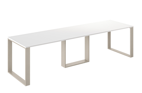 Ausziehbarer Esstisch Borys Bis 130-310 x 90 cm für 4 6 8 10 12 Personen, Weiß Hochglanz, Kufengestell Kaschmir matt, Bild 3