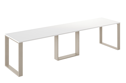 Ausziehbarer Esstisch Borys 130-330 x 80 cm für 4 6 8 10 12 14 Personen, Weiß Hochglanz, Kufengestell Kaschmir matt, Bild 3