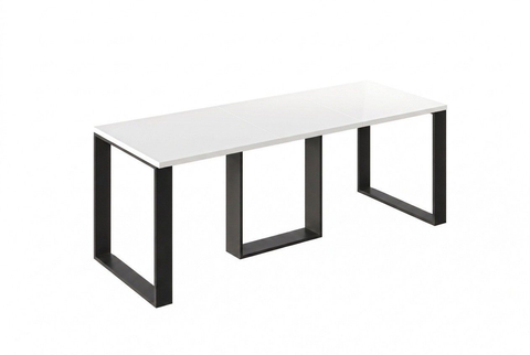 Ausziehbarer Esstisch Borys 130-210 x 80 cm für 4 6 8 Personen, Weiß Hochglanz, Kufengestell Schwarz, Bild 3