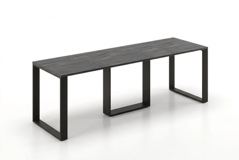 Ausziehbarer Esstisch Borys 130-250 x 80 cm für 4 6 8 10 Personen, Beton Dunkel, Kufengestell Schwarz, Bild 3