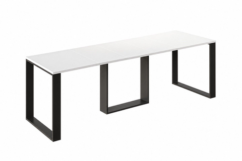 Ausziehbarer Esstisch Borys 130-250 x 80 cm für 4 6 8 10 Personen, Weiß Hochglanz, Kufengestell Schwarz, Bild 3