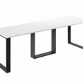 Ausziehbarer Esstisch Borys Max 130-250 x 85 cm für 4 6 8 10 Personen, Weiß Hochglanz, Kufengestell Schwarz, Bild 3
