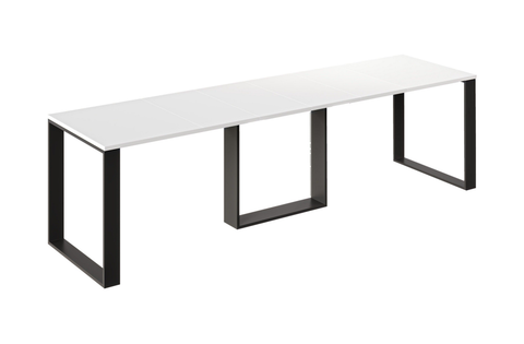 Ausziehbarer Esstisch Borys 130-290 x 80 cm für 4 6 8 10 12 Personen, Weiß Hochglanz, Kufengestell Schwarz, Bild 3