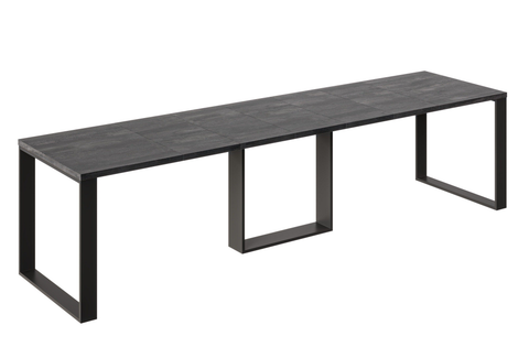Ausziehbarer Esstisch Borys Max 130-330 x 85 cm für 4 6 8 10 12 14 Personen, Beton Dunkel, Kufengestell Schwarz, Bild 3