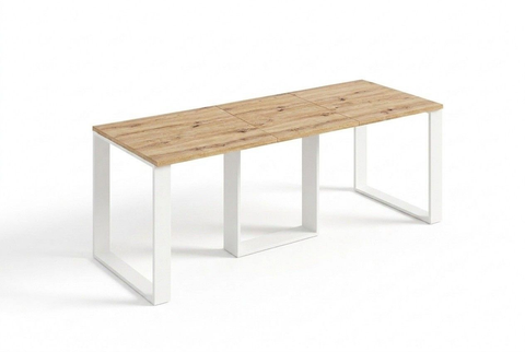 Ausziehbarer Esstisch Borys 130-210 x 80 cm für 4 6 8 Personen, Eiche Artisan, Kufengestell Weiß matt, Bild 3