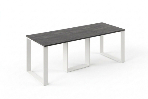 Ausziehbarer Esstisch Borys 130-210 x 80 cm für 4 6 8 Personen, Beton Dunkel, Kufengestell Weiß matt, Bild 3
