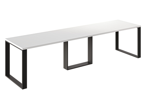 Ausziehbarer Esstisch Borys Max 130-330 x 85 cm für 4 6 8 10 12 14 Personen, Weiß Hochglanz, Kufengestell Schwarz, Bild 3