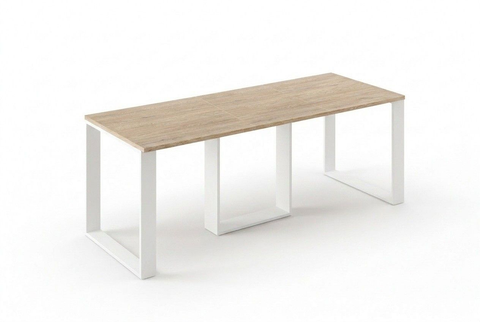 Ausziehbarer Esstisch Borys 130-210 x 80 cm für 4 6 8 Personen, Eiche Cremona, Kufengestell Weiß matt, Bild 3
