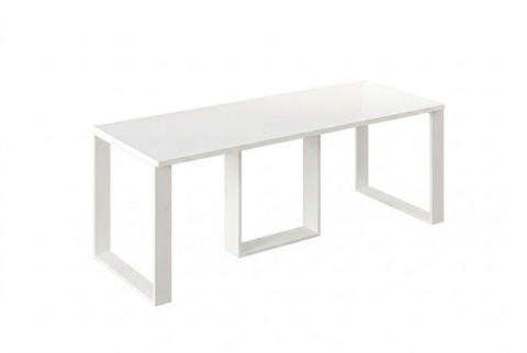 Ausziehbarer Esstisch Borys 130-210 x 80 cm für 4 6 8 Personen, Weiß Hochglanz, Kufengestell Weiß matt, Bild 3