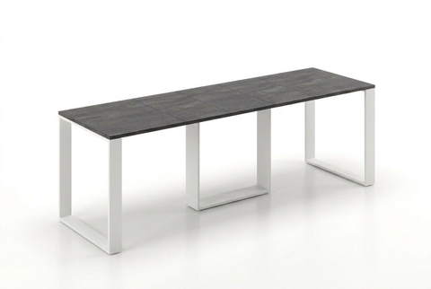 Ausziehbarer Esstisch Borys 130-250 x 80 cm für 4 6 8 10 Personen, Beton Dunkel, Kufengestell Weiß matt, Bild 3