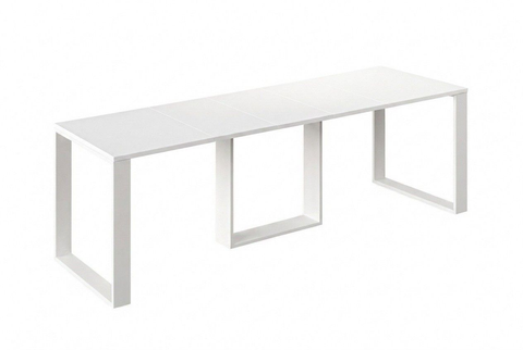 Ausziehbarer Esstisch Borys Max 130-250 x 85 cm für 4 6 8 10 Personen, Weiß Hochglanz, Kufengestell Weiß matt, Bild 3