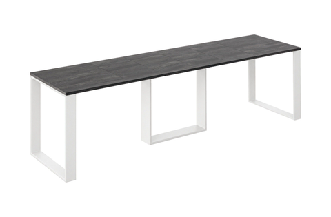 Ausziehbarer Esstisch Borys 130-290 x 80 cm für 4 6 8 10 12 Personen, Beton Dunkel, Kufengestell Weiß matt, Bild 3