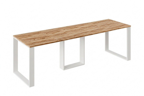 Ausziehbarer Esstisch Borys 130-290 x 80 cm für 4 6 8 10 12 Personen, Eiche Craft Gold, Kufengestell Weiß matt, Bild 3