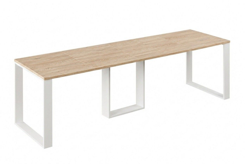 Ausziehbarer Esstisch Borys 130-290 x 80 cm für 4 6 8 10 12 Personen, Eiche Cremona, Kufengestell Weiß matt, Bild 3