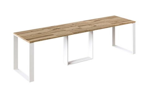 Ausziehbarer Esstisch Borys 130-290 x 80 cm für 4 6 8 10 12 Personen, Eiche Wotan, Kufengestell Weiß matt, Bild 3