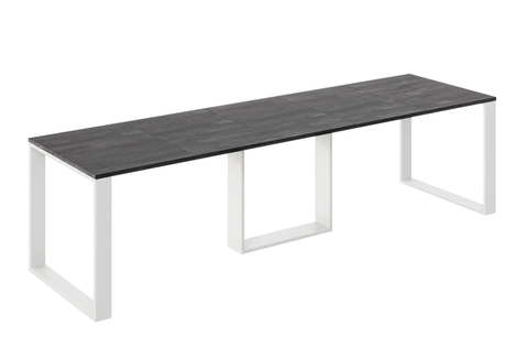 Ausziehbarer Esstisch Borys Bis 130-310 x 90 cm für 4 6 8 10 12 Personen, Beton Dunkel, Kufengestell Weiß matt, Bild 3