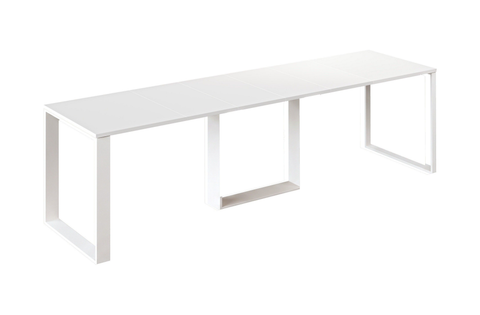 Ausziehbarer Esstisch Borys 130-290 x 80 cm für 4 6 8 10 12 Personen, Weiß Hochglanz, Kufengestell Weiß matt, Bild 3