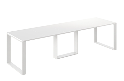 Ausziehbarer Esstisch Borys Bis 130-310 x 90 cm für 4 6 8 10 12 Personen, Weiß Hochglanz, Kufengestell Weiß matt, Bild 3