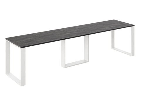 Ausziehbarer Esstisch Borys 130-330 x 80 cm für 4 6 8 10 12 14 Personen, Beton Dunkel, Kufengestell Weiß matt, Bild 3