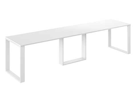 Ausziehbarer Esstisch Borys 130-330 x 80 cm für 4 6 8 10 12 14 Personen, Weiß Hochglanz, Kufengestell Weiß matt, Bild 3