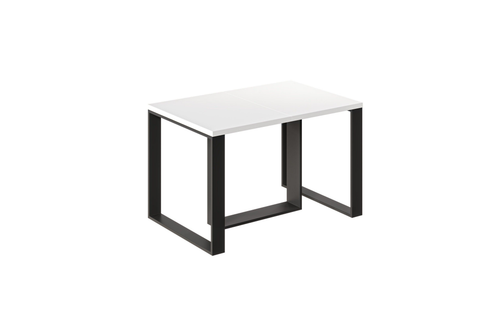 Ausziehbarer Esstisch Borys Max 130-330 x 85 cm für 4 6 8 10 12 14 Personen, Weiß Hochglanz, Kufengestell Schwarz, Bild 4
