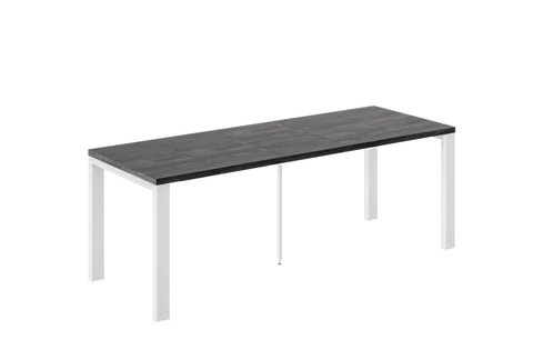 Ausziehbarer Esstisch Garant 80-215 x 80 cm für 2 4 6 8 Personen, Beton Dunkel, Metallgestell Weiß matt, Bild 3