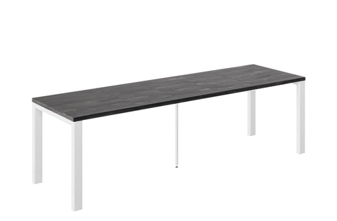 Ausziehbarer Esstisch Garant 130-265 x 80 cm für 4 6 8 10 Personen, Beton Dunkel, Metallgestell Weiß matt, Bild 3
