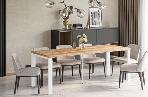 Ausziehbarer Esstisch Garant 80-215 x 80 cm für 2 4 6 8 Personen, Eiche Craft Gold, Metallgestell Weiß matt, Bild 1