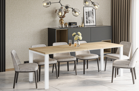 Ausziehbarer Esstisch Garant 130-220 x 80 cm für 4 6 8 Personen, Eiche Cremona, Metallgestell Weiß matt, Bild 1