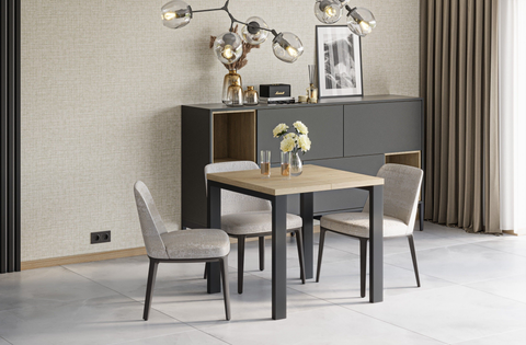 Ausziehbarer Esstisch Garant 80-215 x 80 cm für 2 4 6 8 Personen, Eiche Cremona, Metallgestell Schwarz, Bild 2